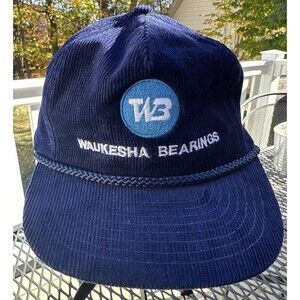 Vtg Waukesha Bearings Mens Corduroy Rope Hat Strap Back Cap Dover Navy 80’s 90’s